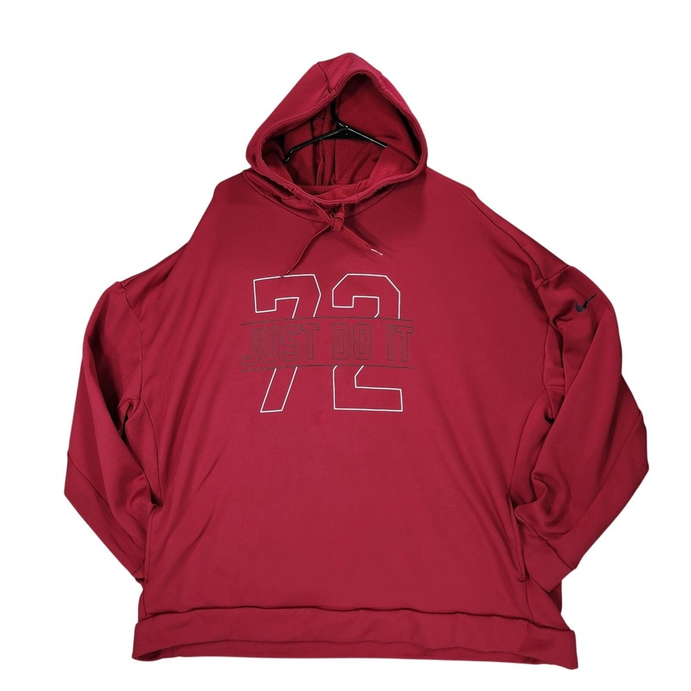 Nike‎ Just Do It #72 Hoodie sz XXL Mens Burgundy Spellout Kangaroo Pocket Fleece